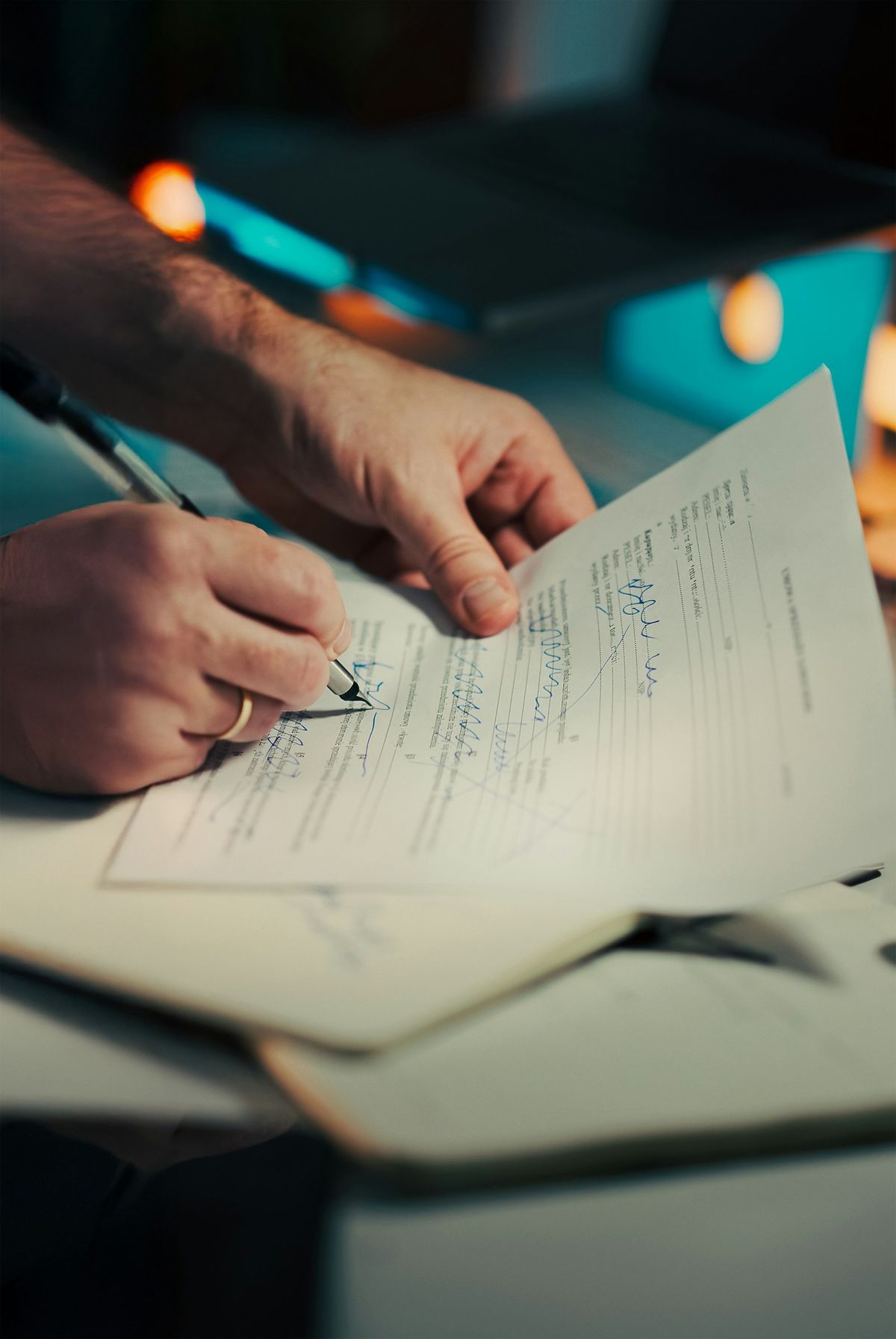 Person signerer et dokument med penn